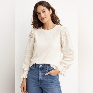 JCrew Ruffle-trim eyelet top in vintage rib-Medium